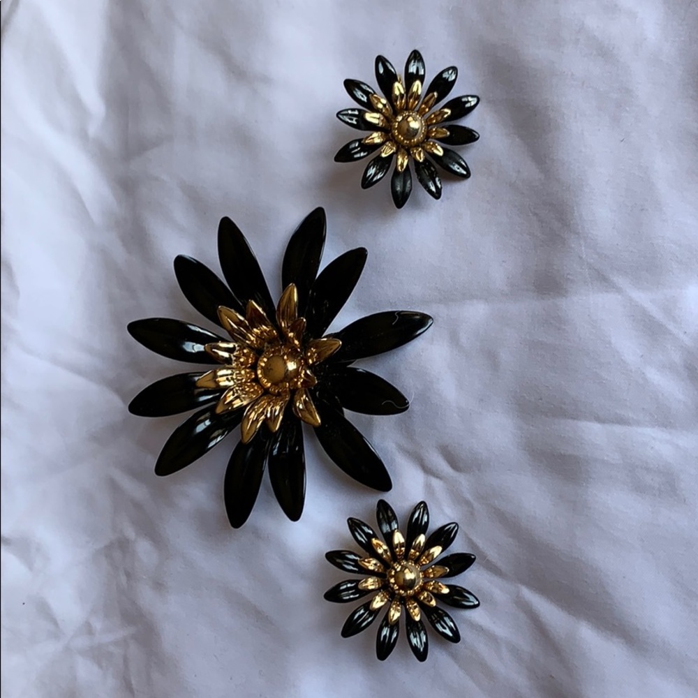 Sarah Coventry Vintage Brooch & Earrings, Black